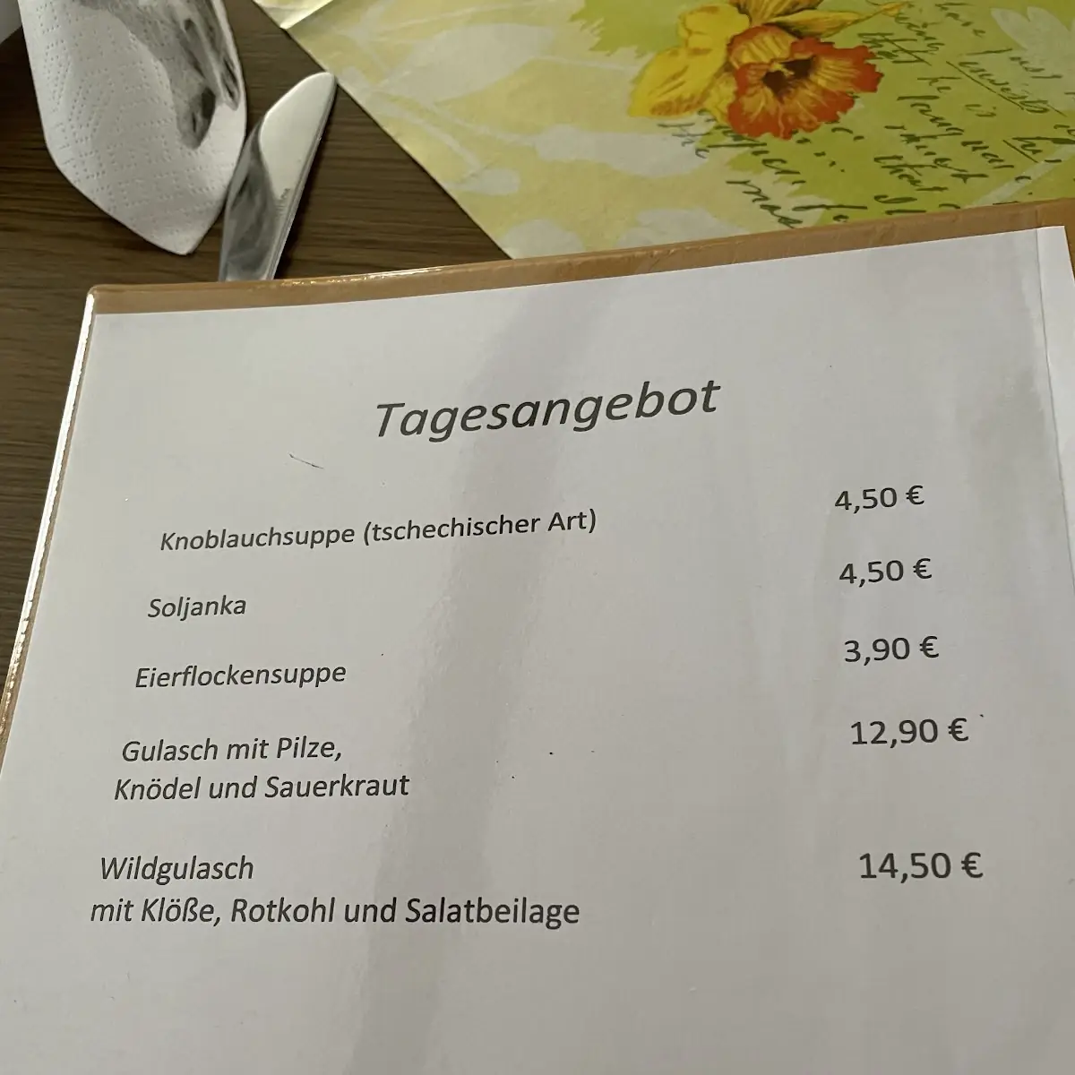 Speisekarte, Siebensäure