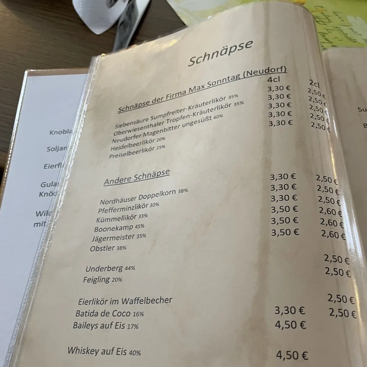 Speisekarte, Siebensäure