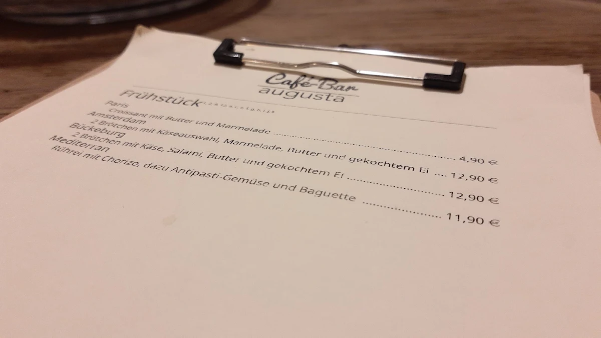 Speisekarte, Café Bar augusta