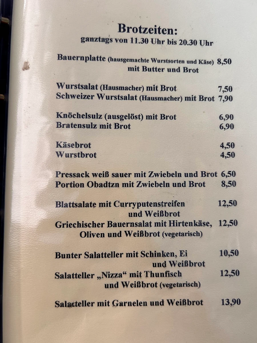 Speisekarte, Gasthof Kopf