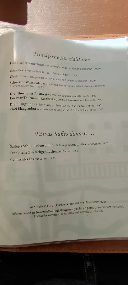 Speisekarte, Schlossbräu am See Inh. Frank Bauer