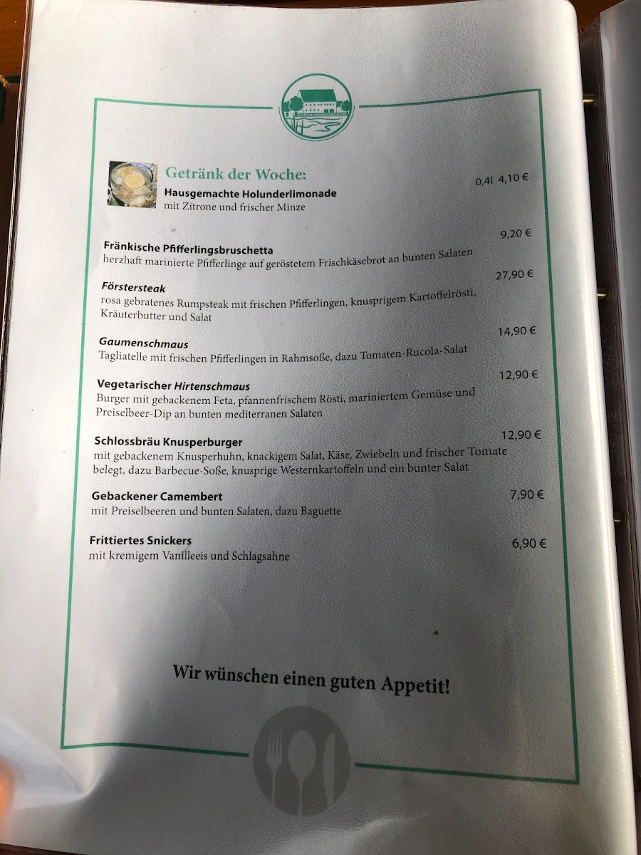 Speisekarte, Schlossbräu am See Inh. Frank Bauer