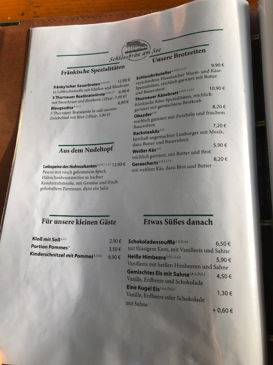 Speisekarte, Schlossbräu am See Inh. Frank Bauer
