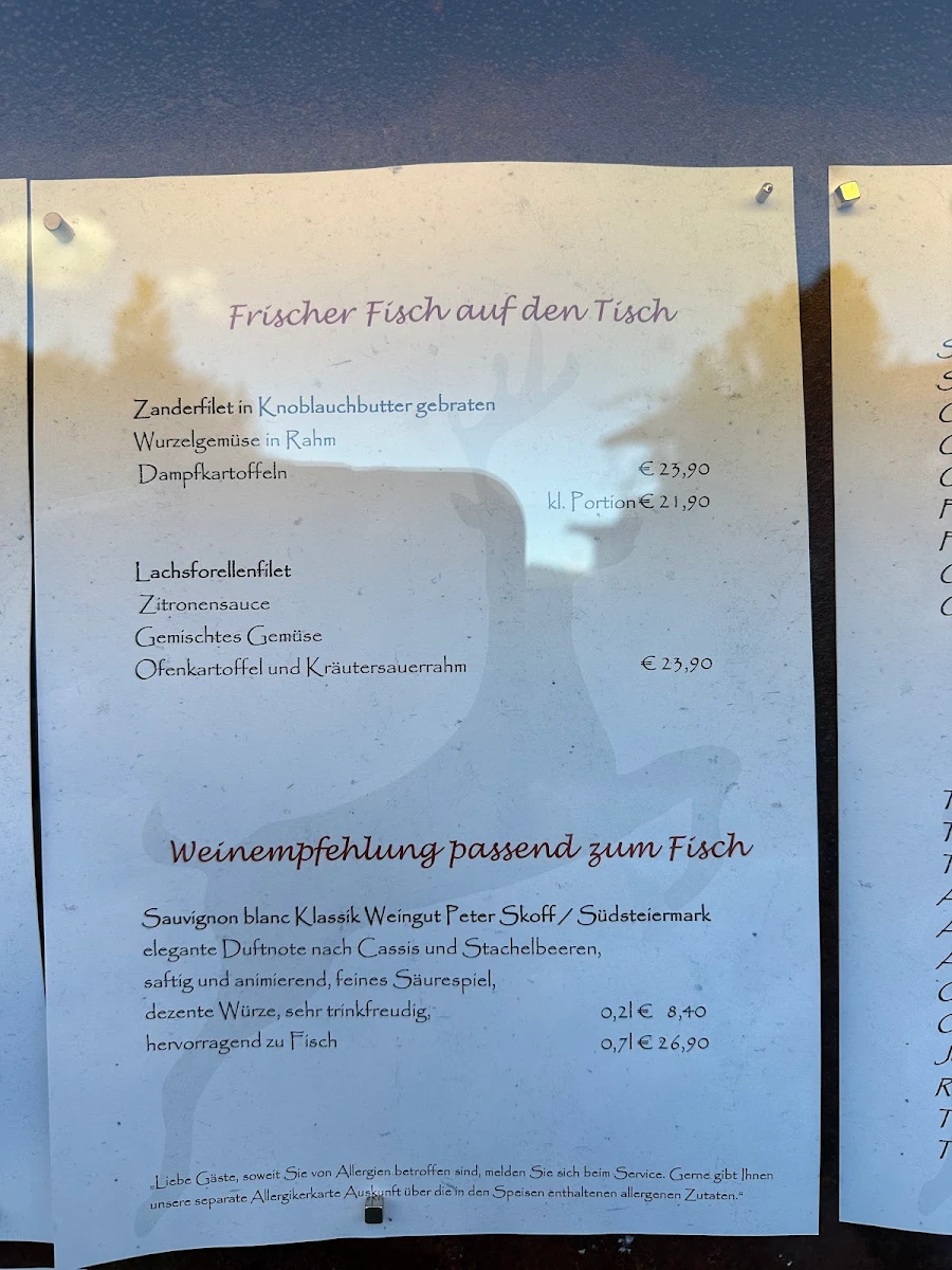 Speisekarte, Restaurant Hotel Brunneck