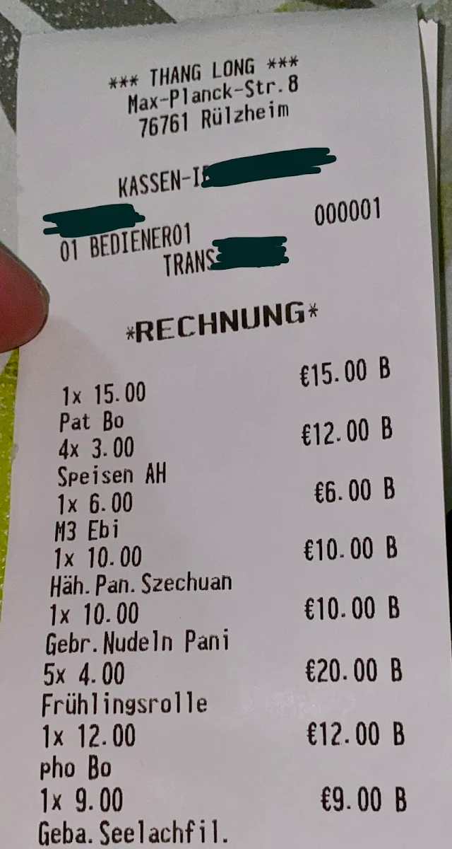 Speisekarte, Thang Long Rülzheim