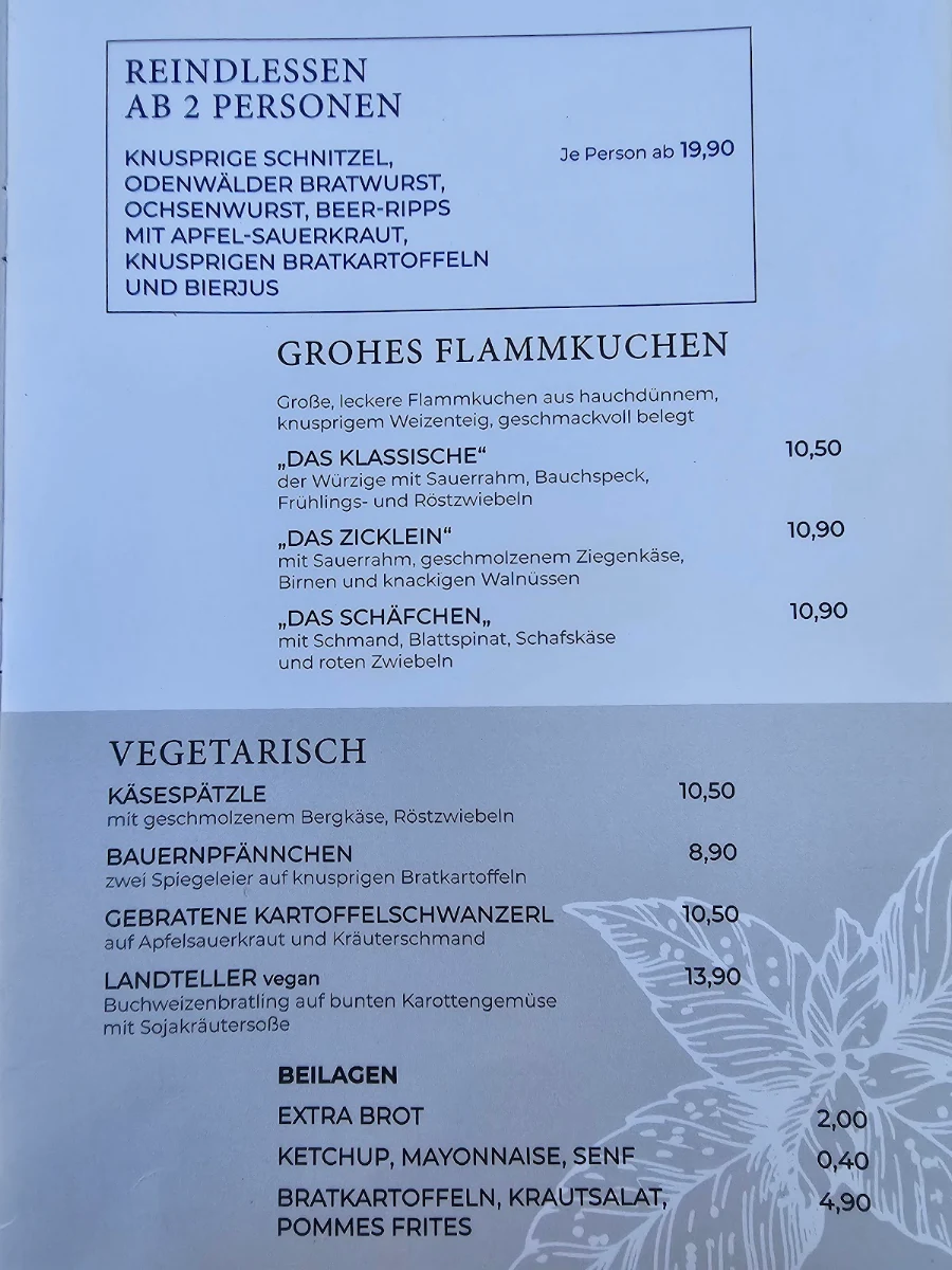 Speisekarte, Grohe Brauhaus