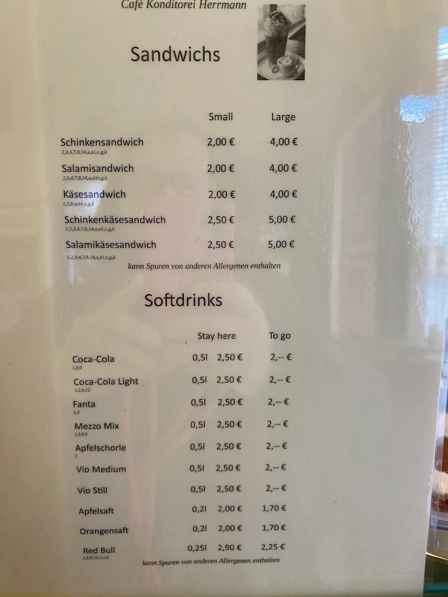 Speisekarte, Café Konditorei Herrmann