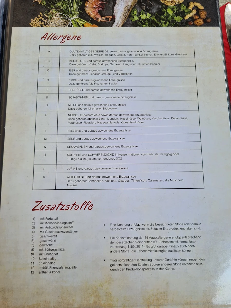 Speisekarte, Italienisches Restaurant "il Migliore"