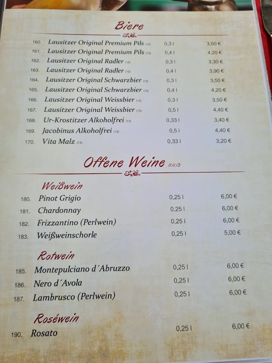 Speisekarte, Italienisches Restaurant "il Migliore"