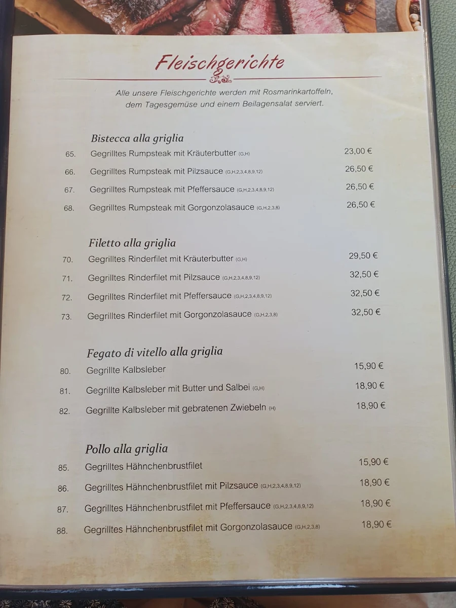 Speisekarte, Italienisches Restaurant "il Migliore"