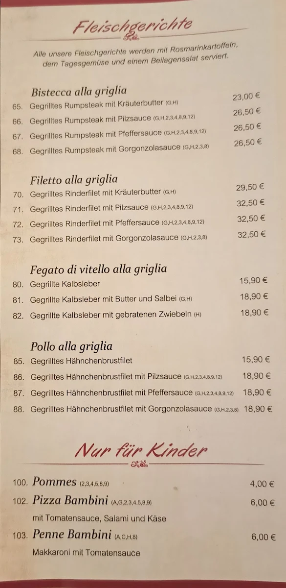 Speisekarte, Italienisches Restaurant "il Migliore"