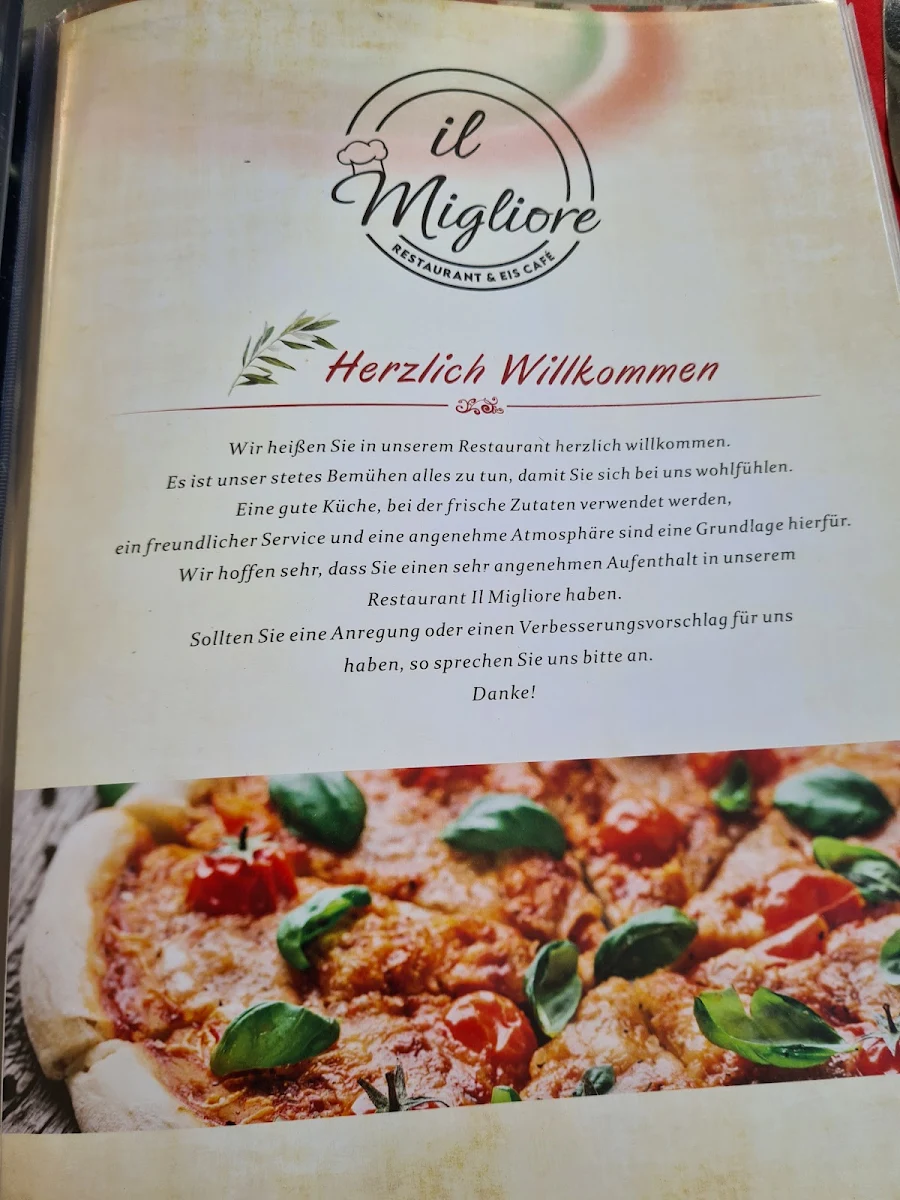 Speisekarte, Italienisches Restaurant "il Migliore"