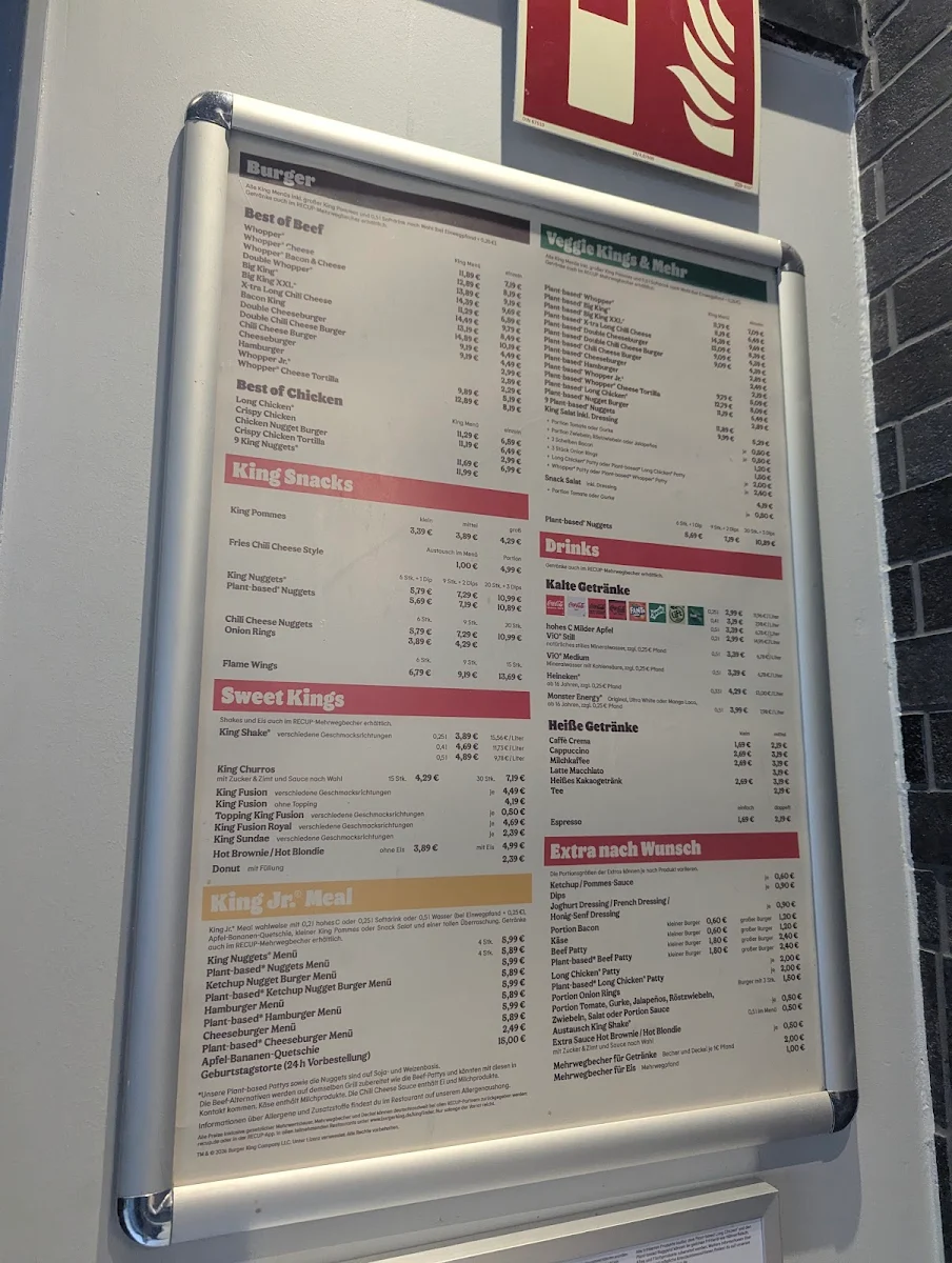 Speisekarte, Burger King Ludwigsburg