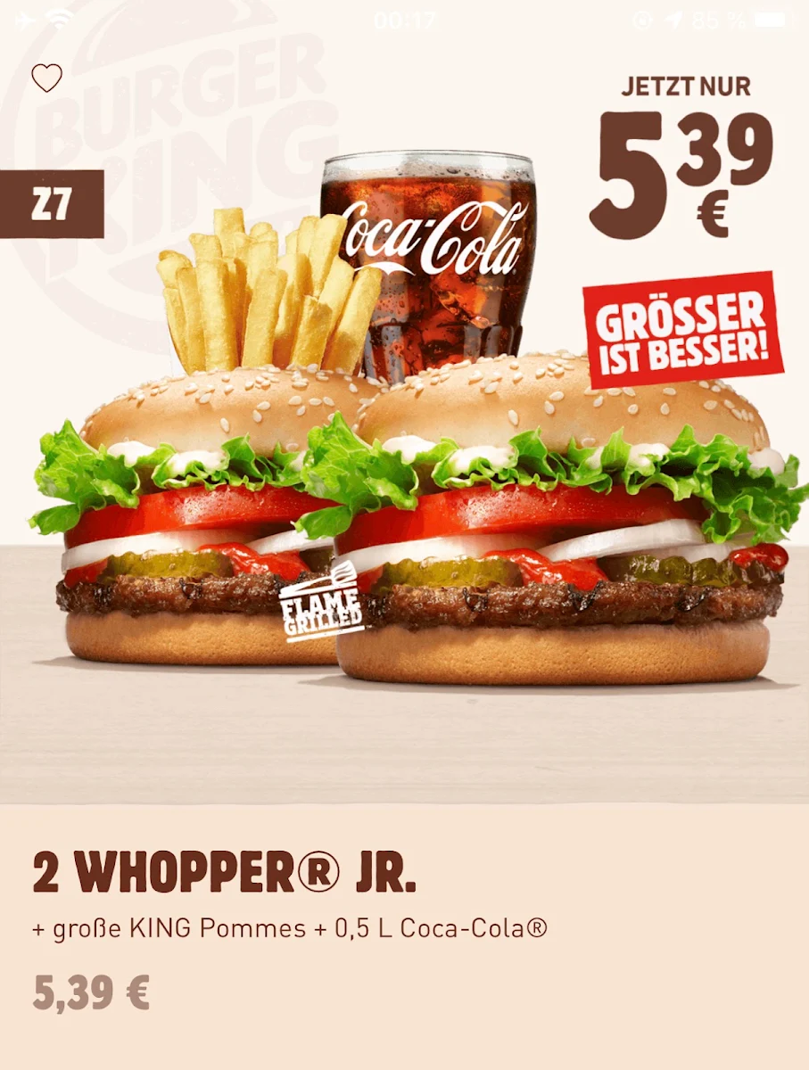 Speisekarte, Burger King Ludwigsburg