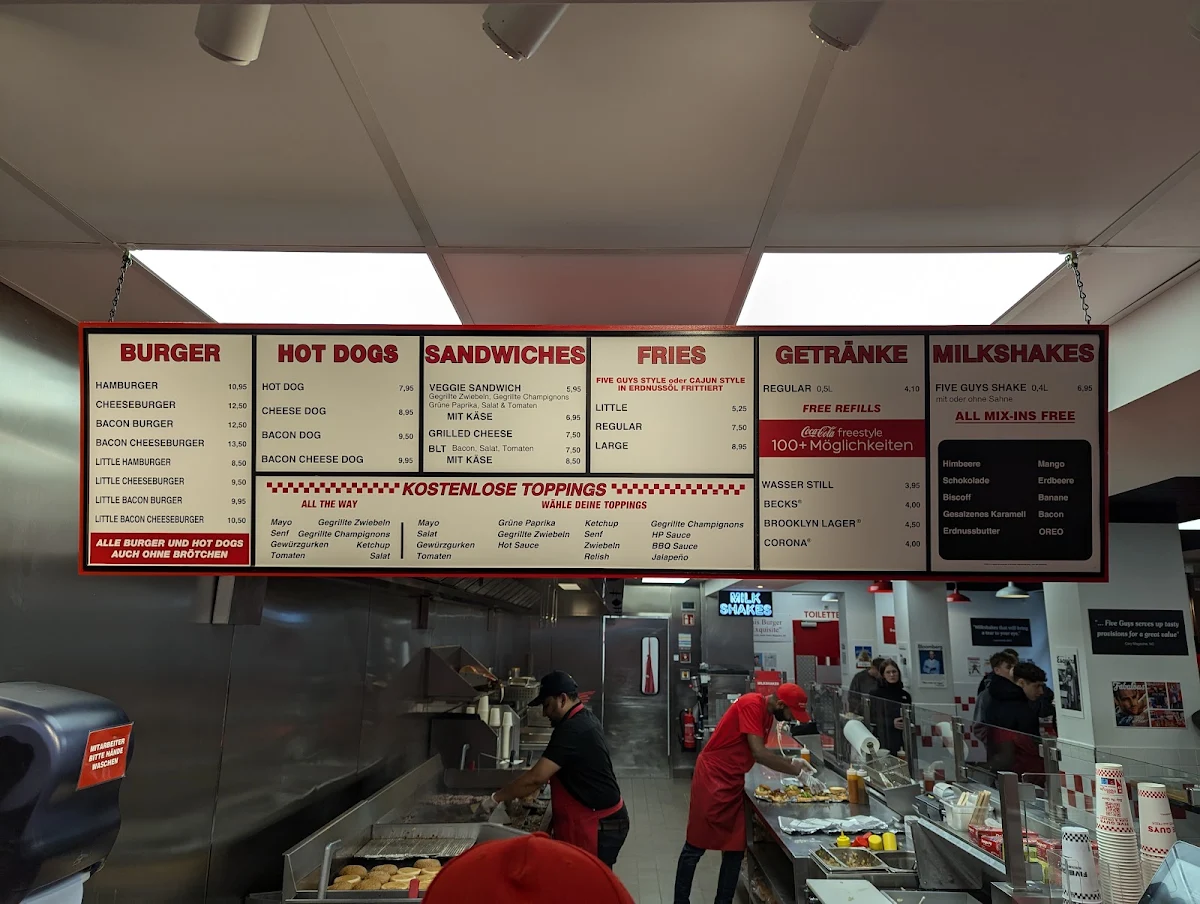 Speisekarte, Five Guys Burgers and Fries Nürnberg Lorenzkirche