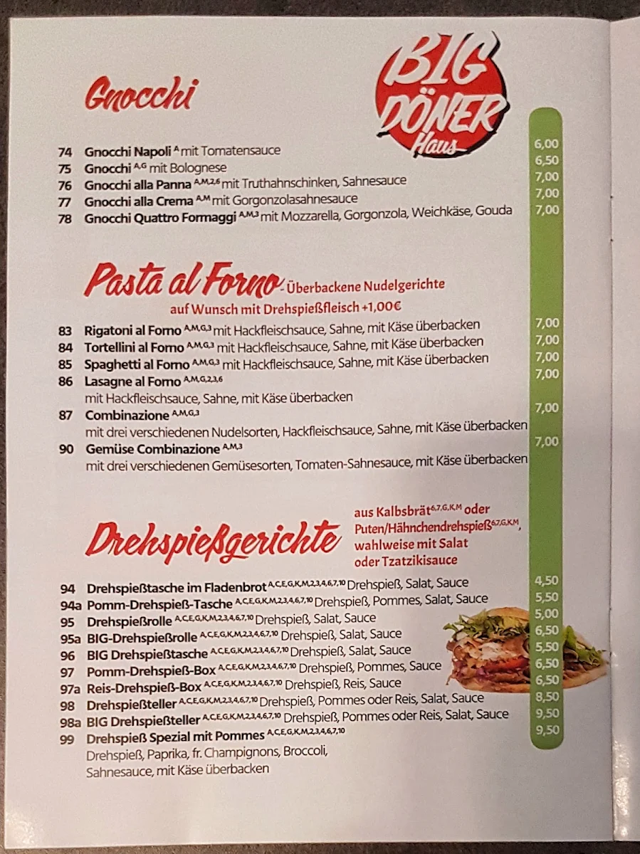 Speisekarte, Leutesdorfer BIG Döner Haus