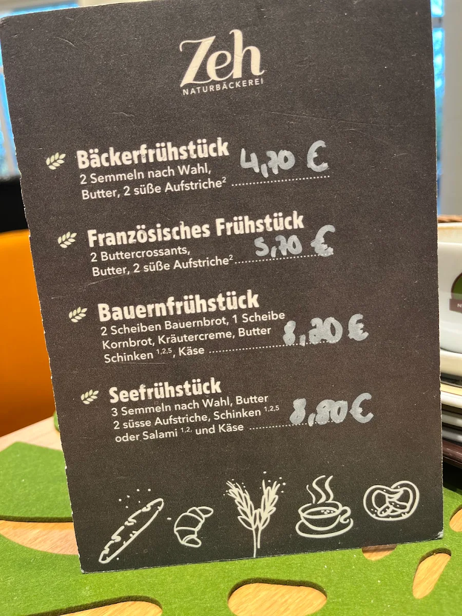Speisekarte, Naturbäckerei Simon Zeh UG