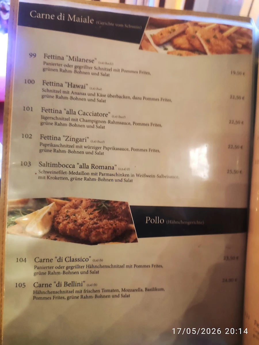 Speisekarte, Restaurant Bellini