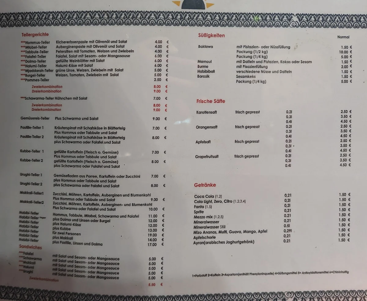 Speisekarte, Habibi