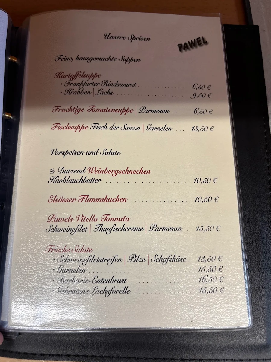 Speisekarte, Vinothek Pawel
