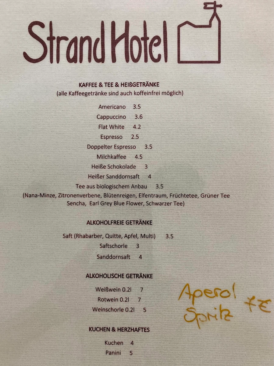 Speisekarte, StrandHotel Café
