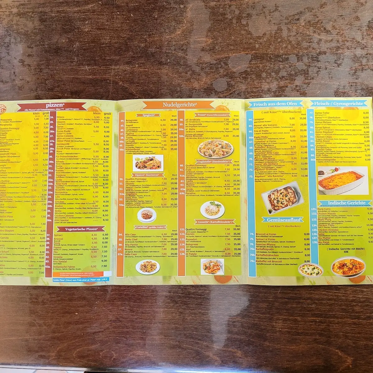 Speisekarte, Pizzeria bei Stefania