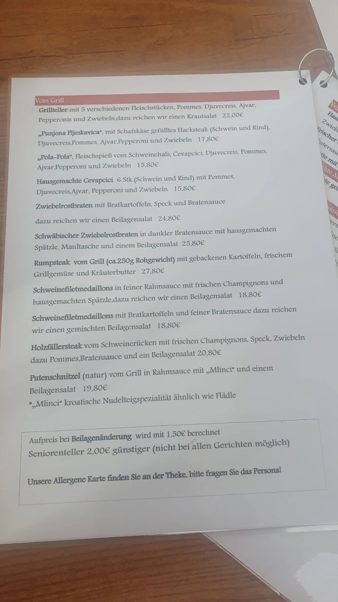 Speisekarte, Restaurant Hasengarten