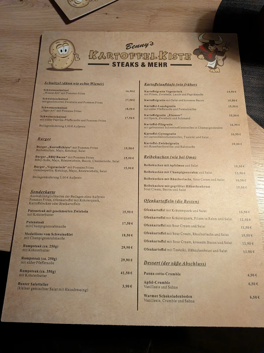 Speisekarte, Benny's Kartoffelkiste