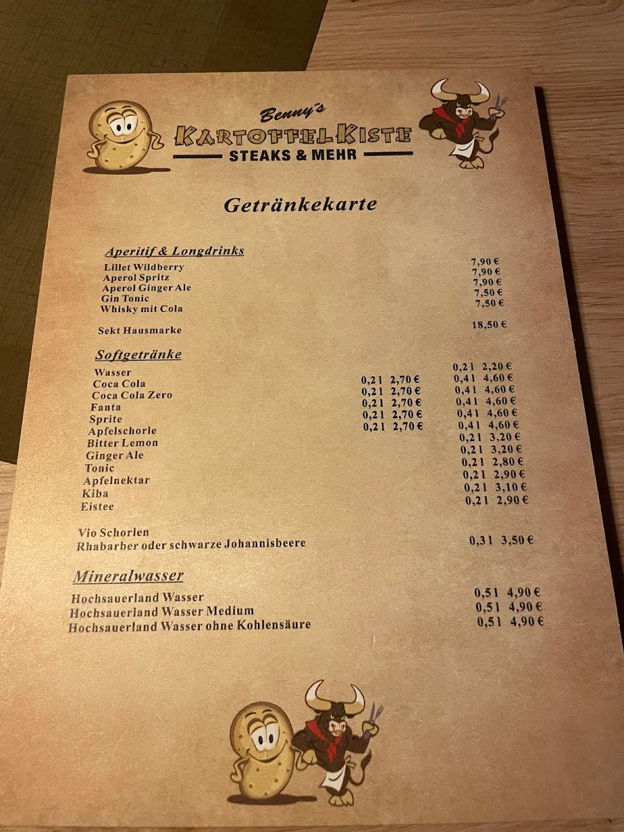Speisekarte, Benny's Kartoffelkiste
