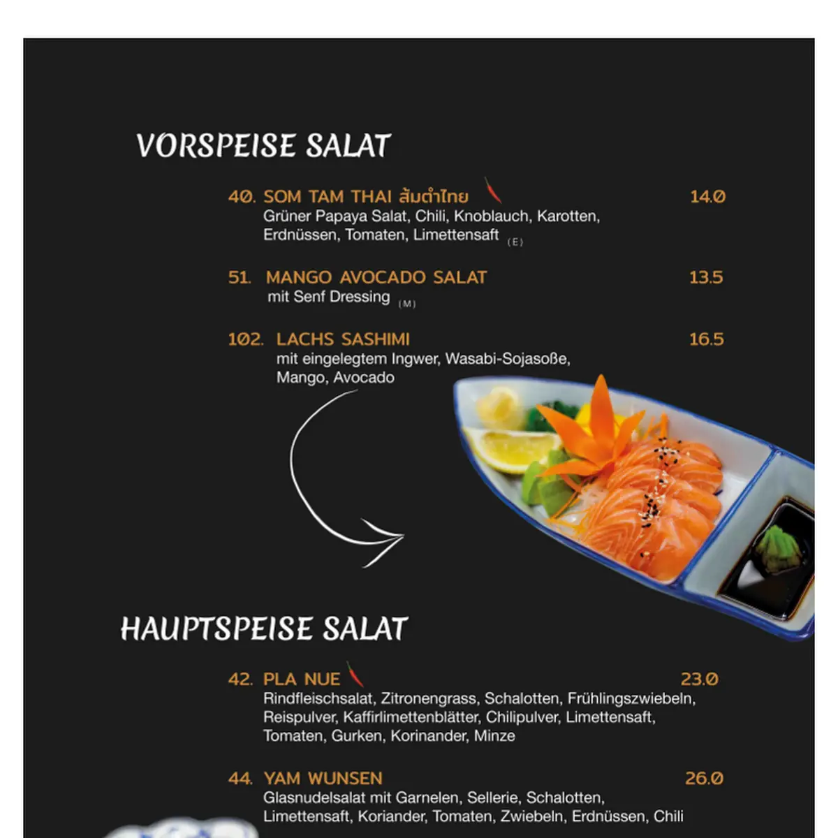 Speisekarte, Patcharawadee Thai Cuisine Freiburger Golfclub Kirchzarten