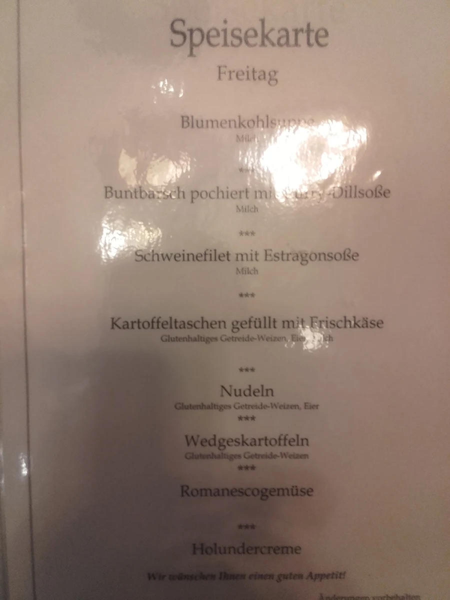 Speisekarte, Klosterschänke