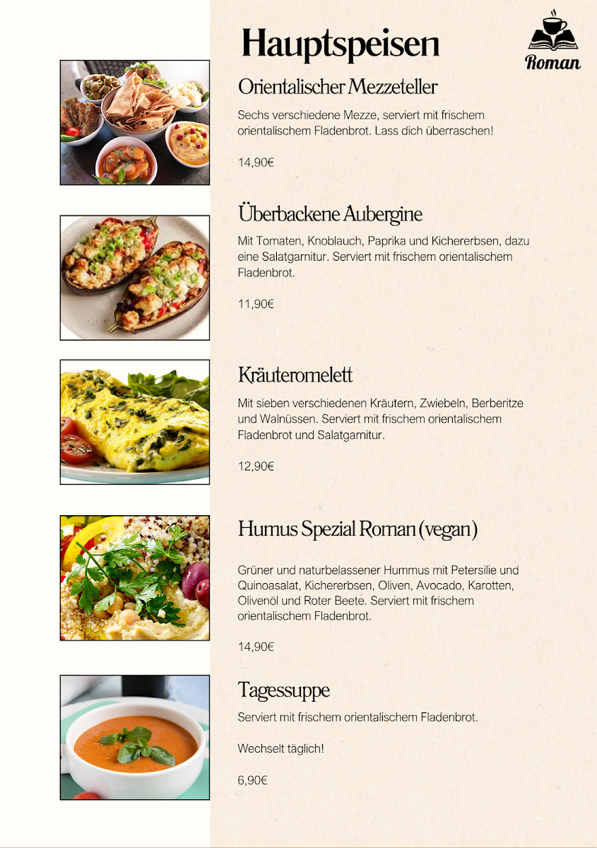 Speisekarte, Café Roman