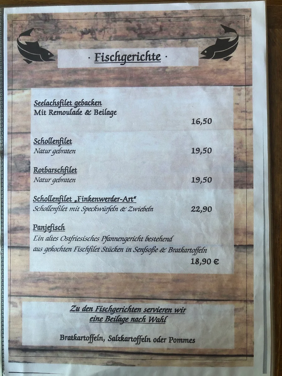Speisekarte, Gaststätte Friesenkate