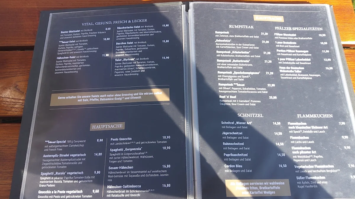 Speisekarte, Café Ideal im Haus der Deutschen Weinstraße