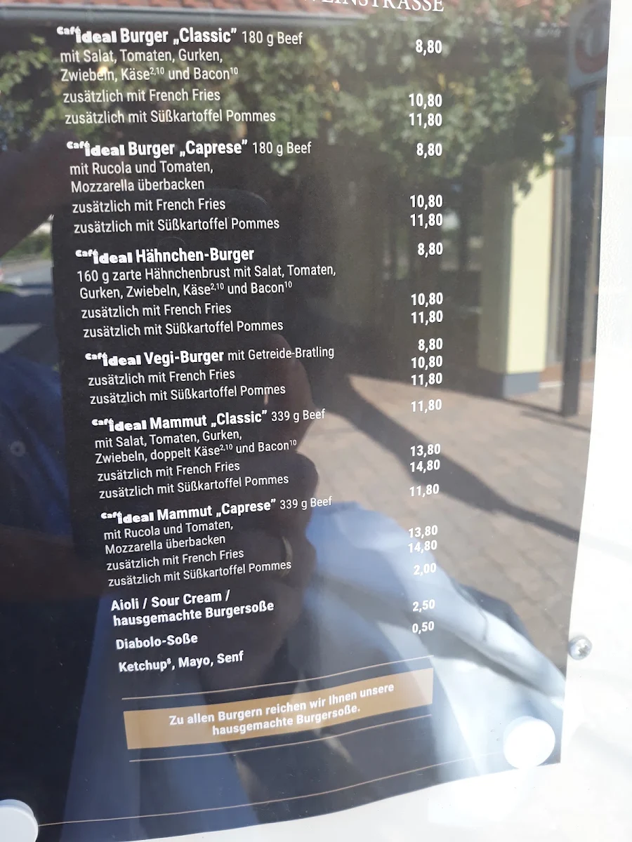 Speisekarte, Café Ideal im Haus der Deutschen Weinstraße