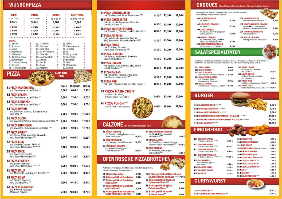 Speisekarte, Pizza-King Eggebek
