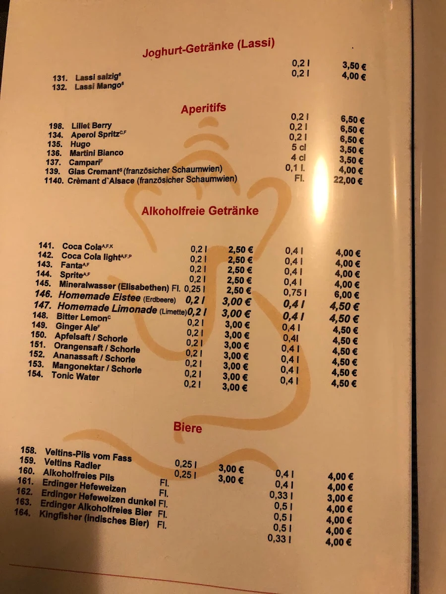 Speisekarte, Anaya Indian Kitchen