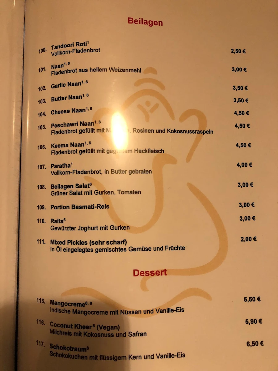 Speisekarte, Anaya Indian Kitchen