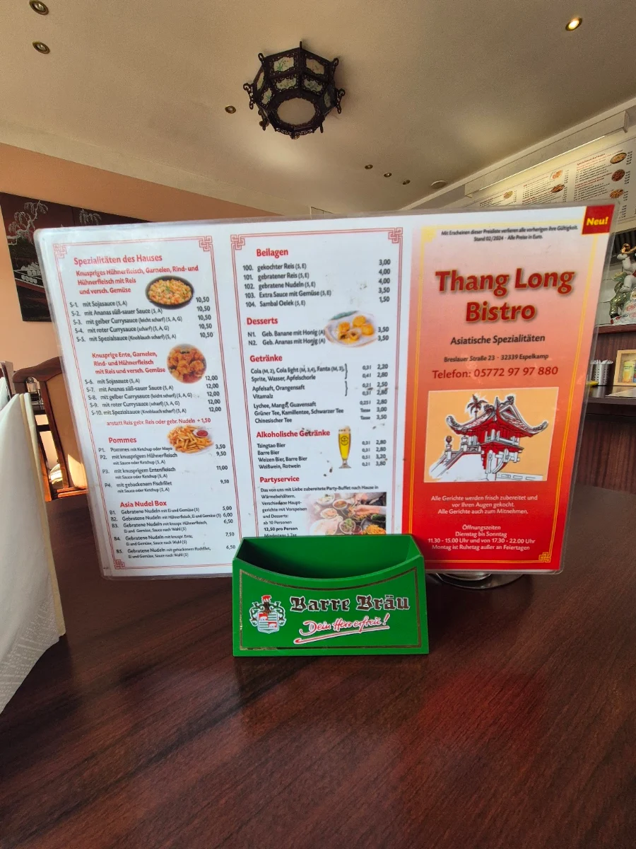 Speisekarte, Thang Long Bistro