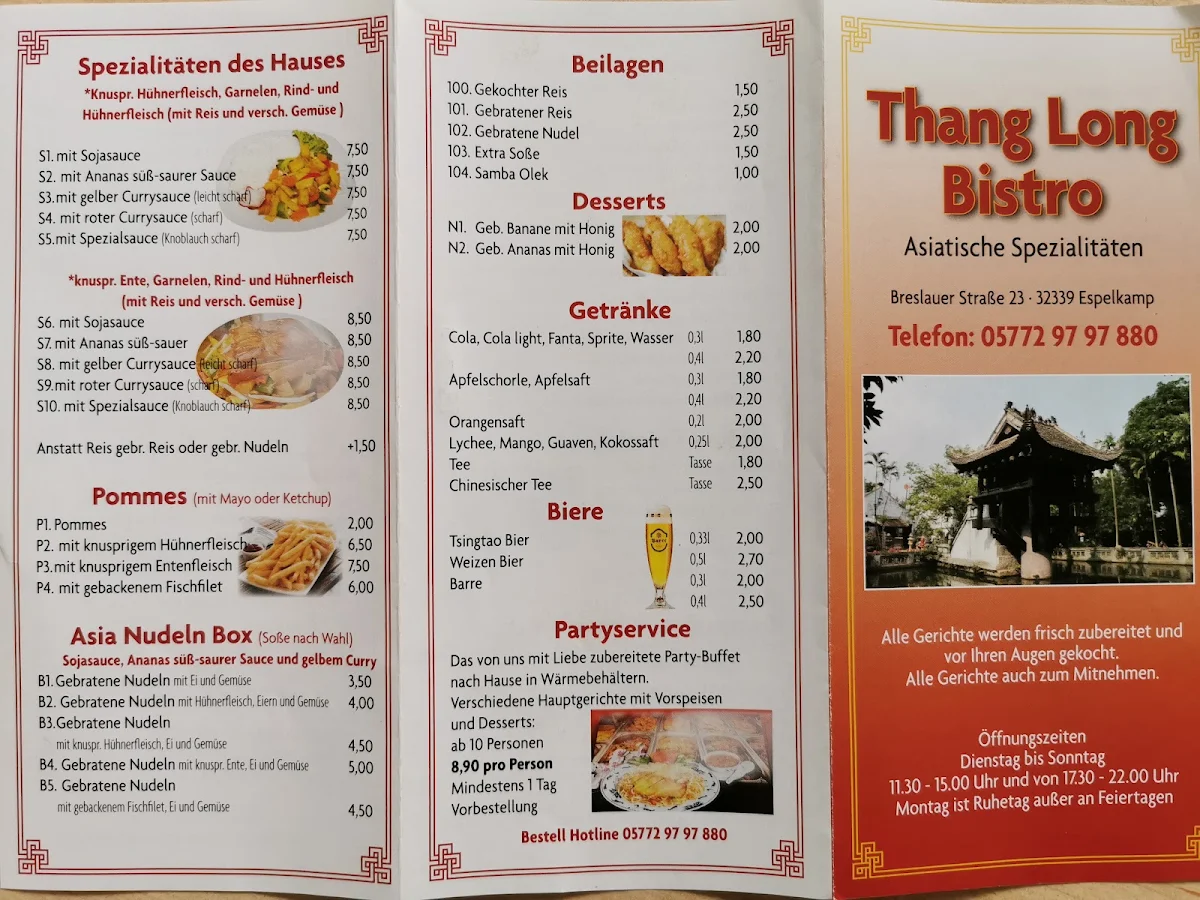Speisekarte, Thang Long Bistro
