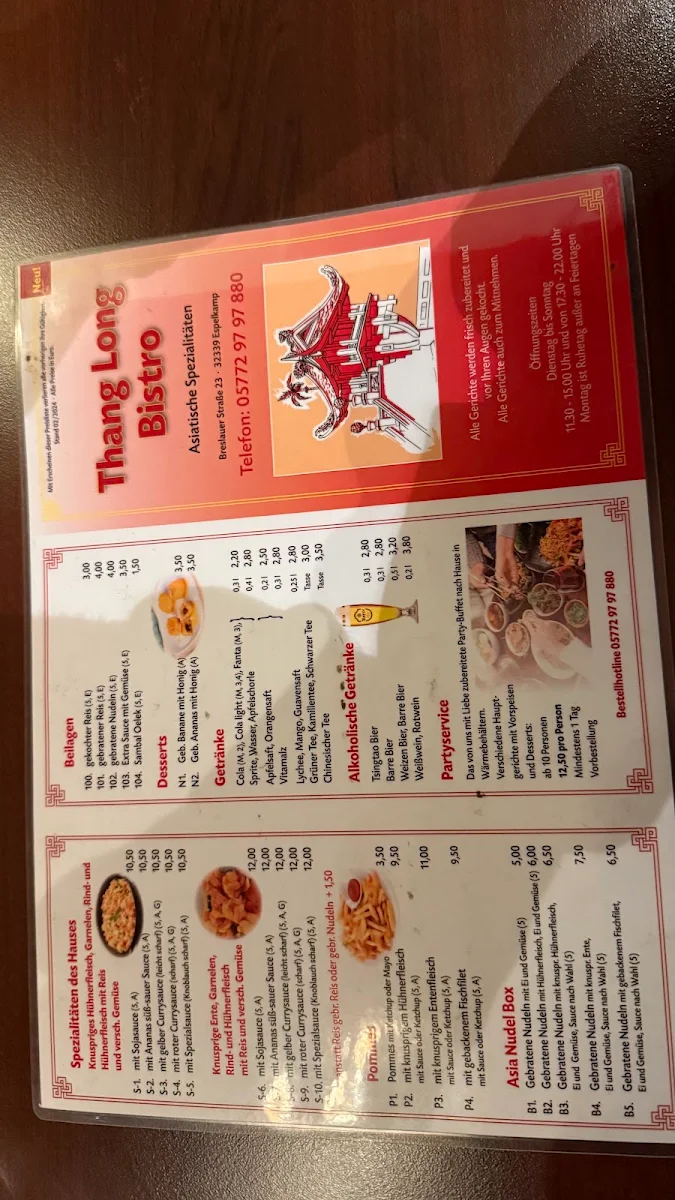Speisekarte, Thang Long Bistro