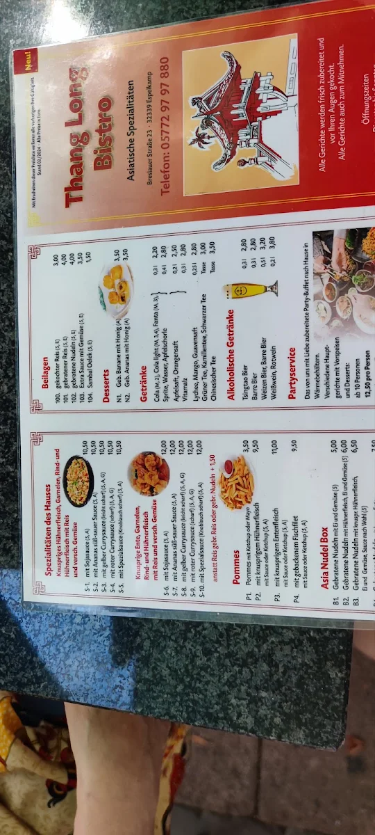 Speisekarte, Thang Long Bistro