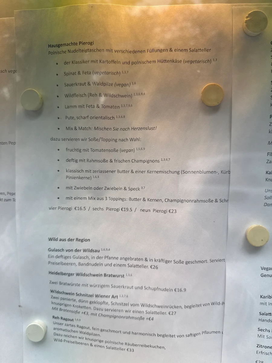 Speisekarte, Wild und Wein