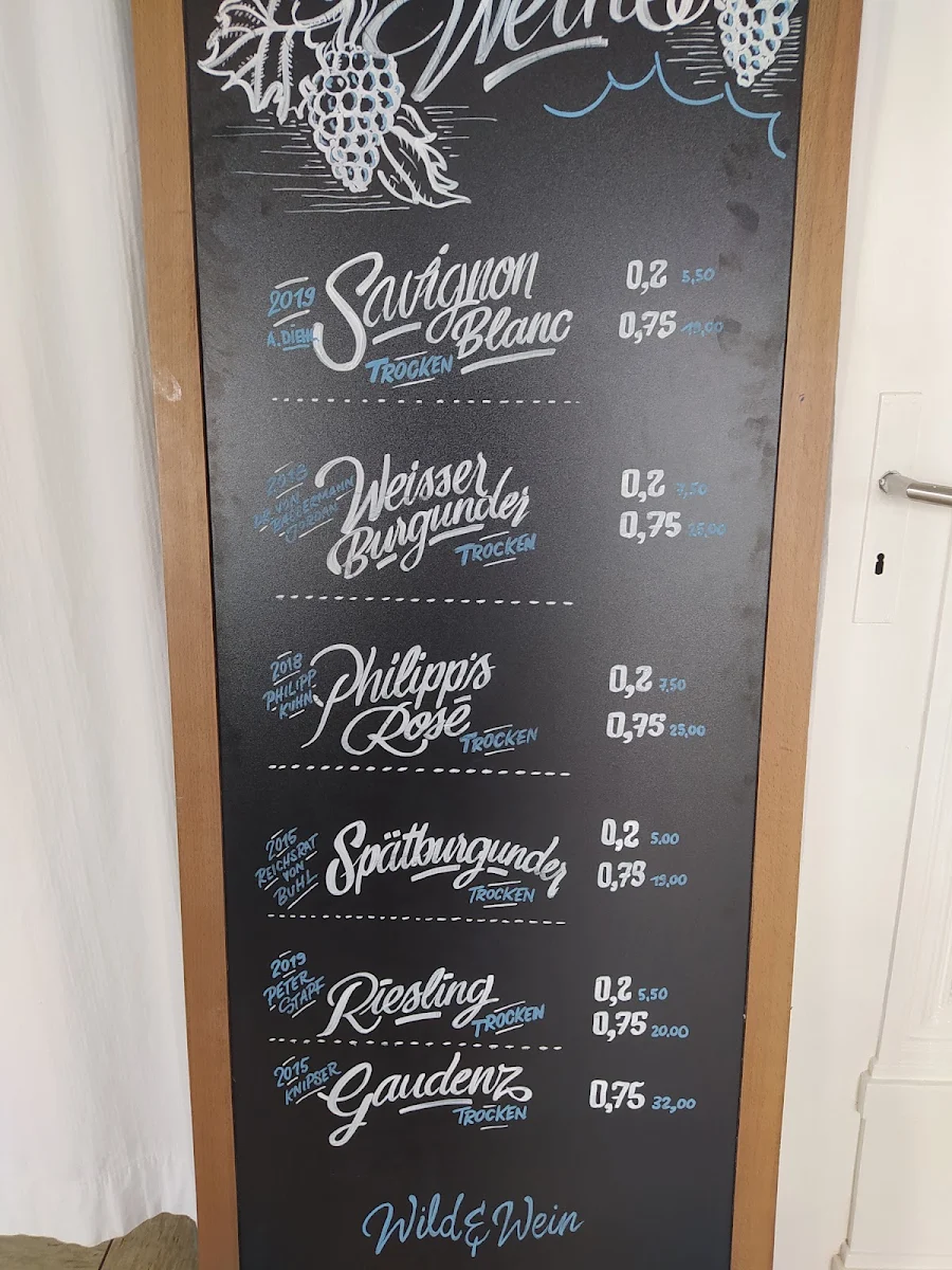 Speisekarte, Wild und Wein