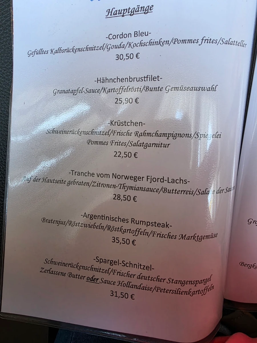 Speisekarte, Hotel-Restaurant Am Schnüffel