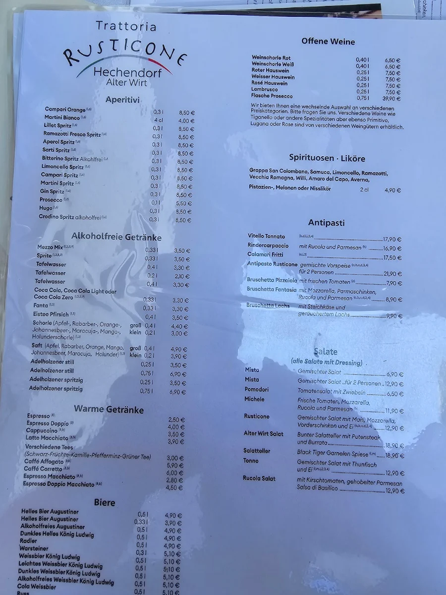 Speisekarte, Hotel Trattoria Rusticone Hechendorf