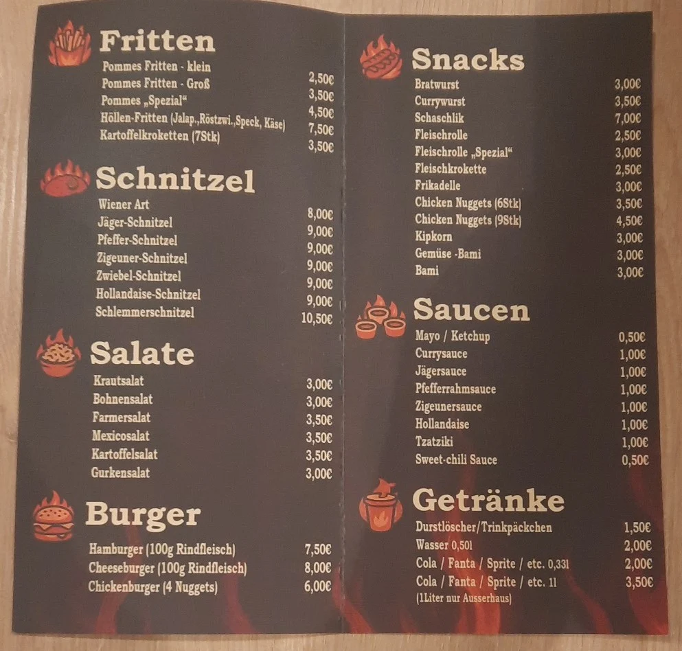 Speisekarte, FrittenHölle