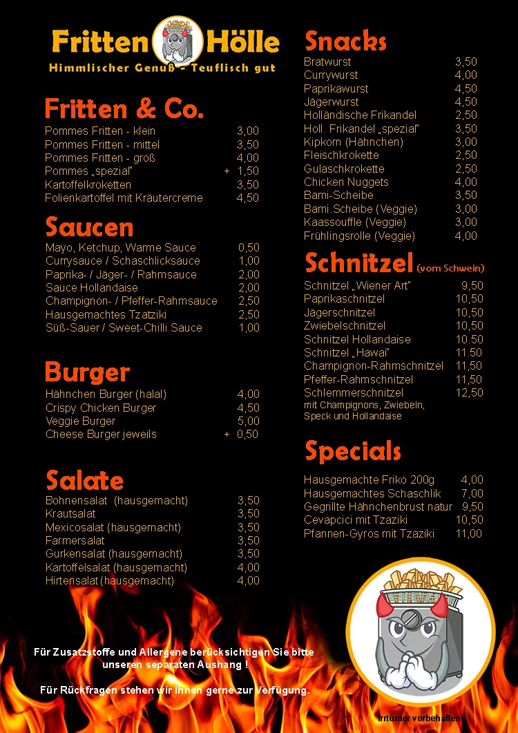 Speisekarte, FrittenHölle