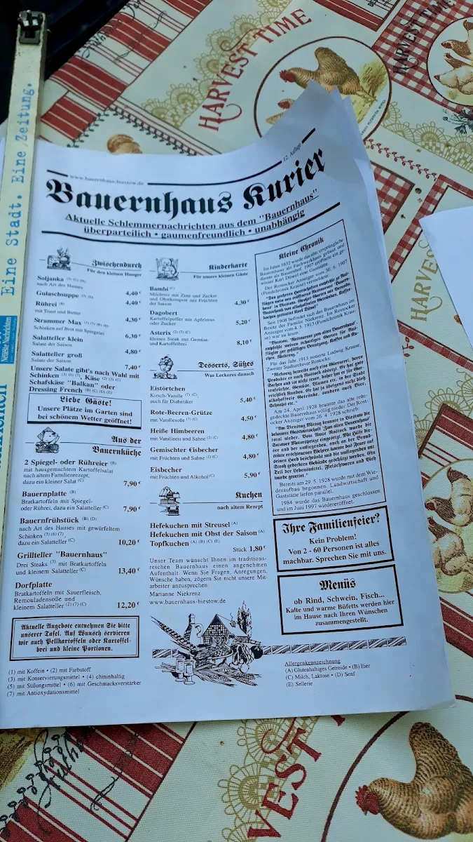 Speisekarte, Bauernhaus Biestow