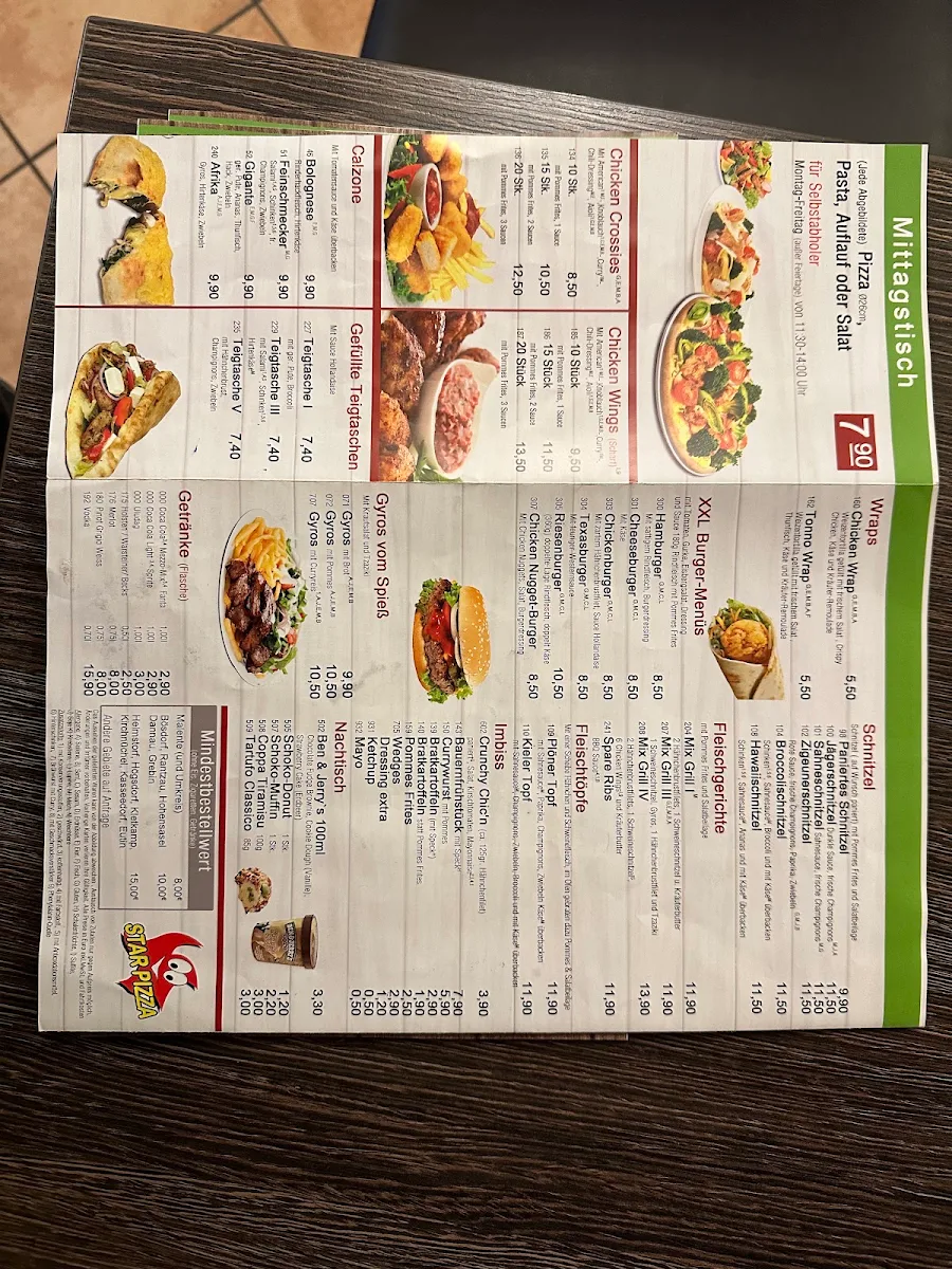 Speisekarte, Star Pizza